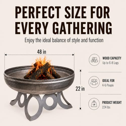 Liberty 48” Wood Burning Fire Pit Carbon Steel with Circular (Circular Base / 48" Diameter)