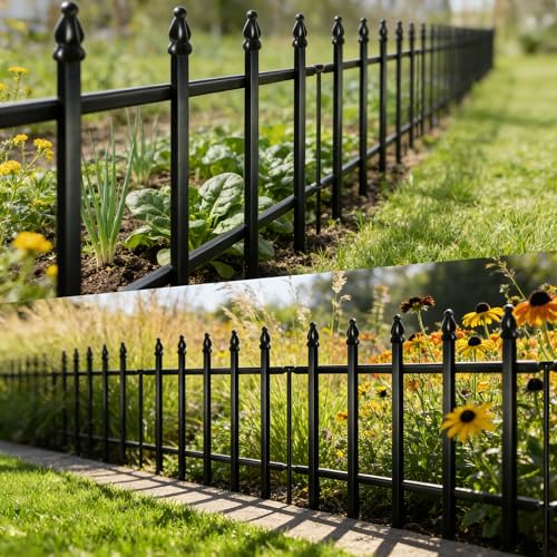 12" H x 16" W Decorative Metal Garden Border Fence (Black / 12″ H x 16″ W (5 Panels))