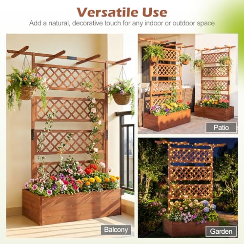 Raised Garden Bed with Trellis 2 Pack (Brown / 60"Lx22"Wx72"H)