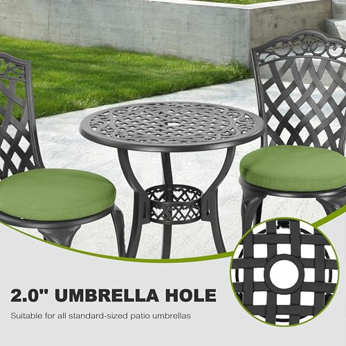 3 Piece Cast Aluminum Patio Bistro Set (Green Cushion / Pattern B)
