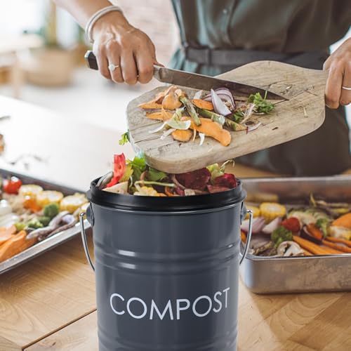 Compost Bin Kitchen Countertop Composter with lid (Gray)
