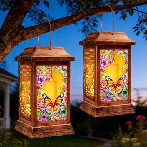 2 Pack Butterfly Solar Lanterns Outdoor Waterproof (Butterfly / 11.6*8.2inch)