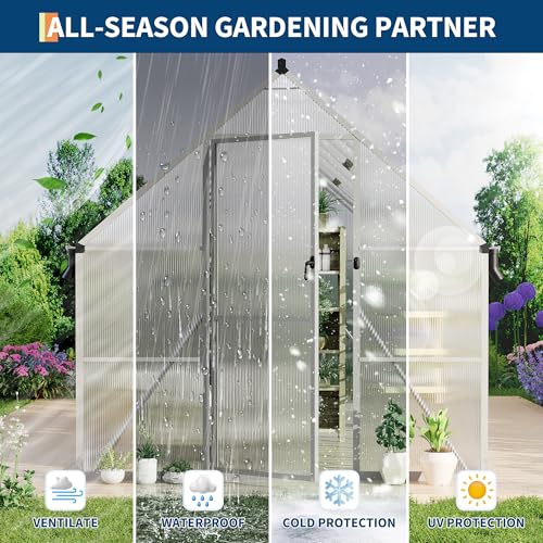 8X16FT Polycarbonate Greenhouse with Aluminum Frame (Silver / 8X16FT)