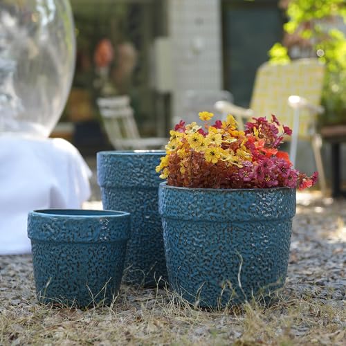 Ceramic Plant Pots Set of 3 Size (Antique Blue)