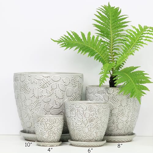 10inch Retro Ceramic Planter with Drainage Hole and Saucer for Multiple Plants
