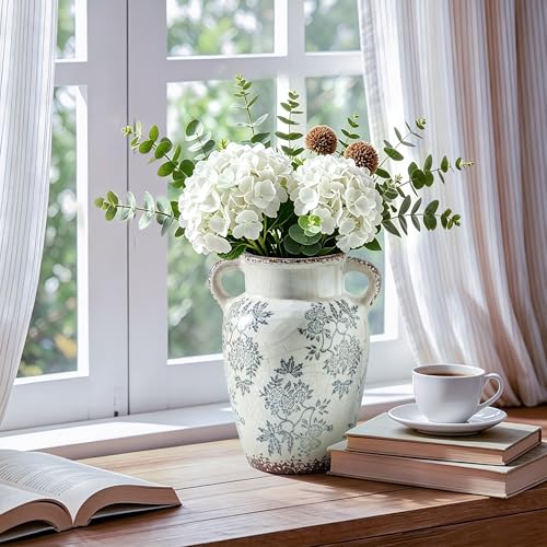 Vintage Blue and White Ceramic Vase (05-blue and White-9.4 Inch)