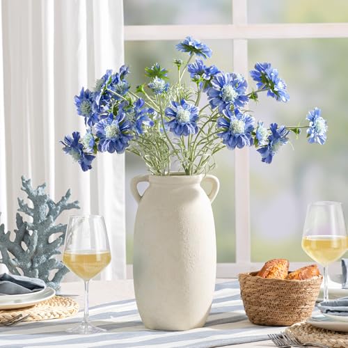 Ceramic Flower Vase 12 inch Farmhouse Rustic Vase Decorative Pottery Terracotta Tall Vases for Home Decor Table Mantle Fireplace Living Room Bathroom Wedding Centerpiece (L-antique Off White)