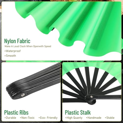 2 Packs Large Folding Hand Fans (White and Green)