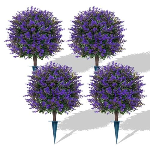 24" 4Pack Faux Boxwood Topiary Ball Trees with Lavender & Spike (Lavender & Boxwood 4pc)