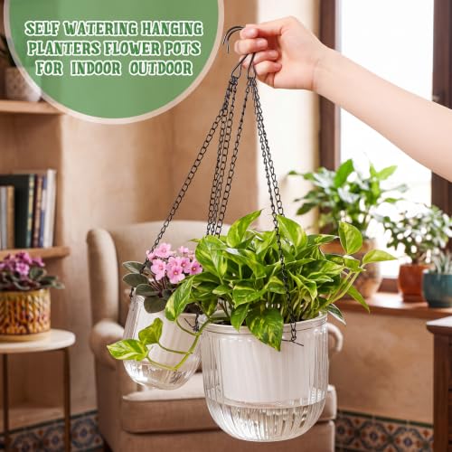 2 Pcs 6.5'' 4.5' Hanging Self Watering Pot for Indoor Plant (Clear / 6.5'' 4.5')
