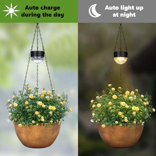 2 Packs Solar Hanging Basket Planters for Plants Outdoor (Bronze)