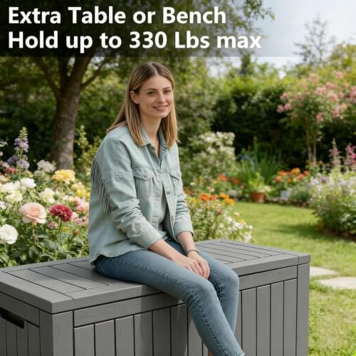 100 Gallon Outdoor Storage Box Waterproof Deck Box for Patio (Grey / 100 Gallon)