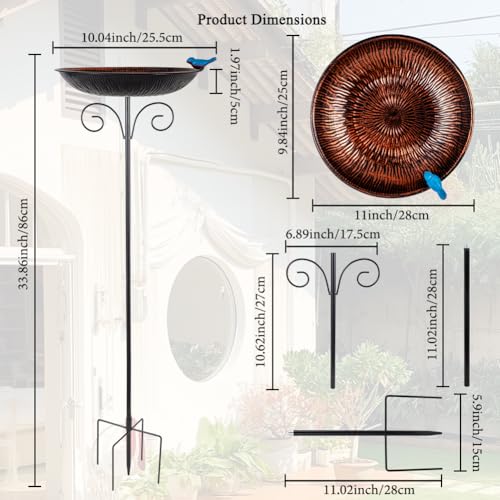 Metal Bird Bath for Outdoor (Brown-2)
