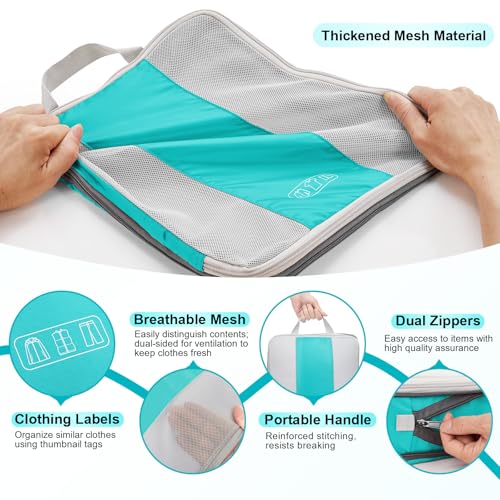 10 Set Compression Packing Cubes for Travel Essentials (Blue Green)