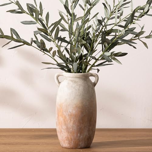 Ceramic Flower Vase 12 inch Farmhouse Rustic Vase Decorative Pottery Terracotta Tall Vases for Home Decor Table Mantle Fireplace Living Room Bathroom Wedding Centerpiece (L-aged Terra)