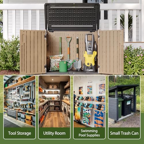 Outdoor Storage Cabinet 35 Cu.Ft Outdoor Trash Can Storage Shed (Brown / 35 Cu.Ft)