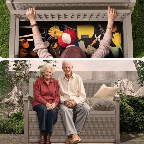 80 Gallon Outdoor Storage Bench Lockable Deck Box Outdoor Storage Box Waterproof for Patio (Grey / 80 Gallon)