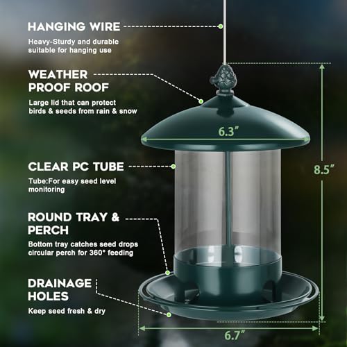 Metal Bird Feeders for Outdoors Hanging (Green)