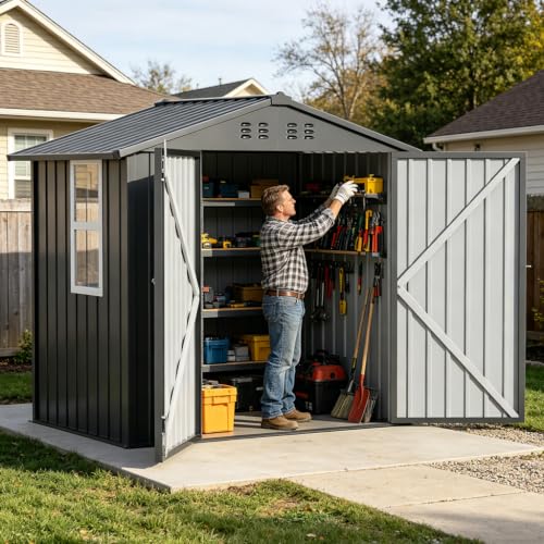 Outdoor Storage Shed with Window (Light Grey / 6'*4')