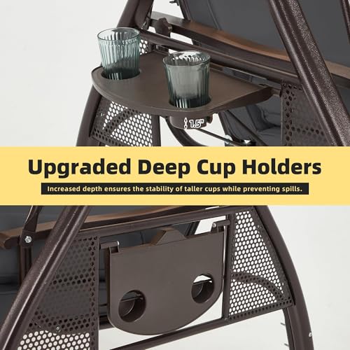 3 Seat Porch Swing with Adjustable Canopy (Gray)