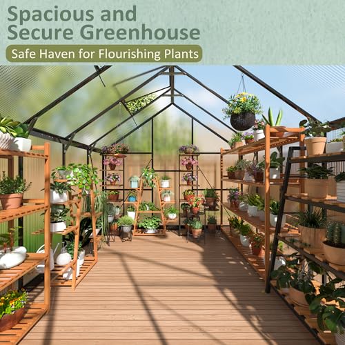 8x10 FT Walk in Polycarbonate Greenhouse for Outdoor (Black / 8x10 FT)