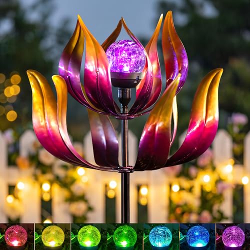 Solar Wind Spinners Outdoor for Yard and Garden (Lotus Flower)