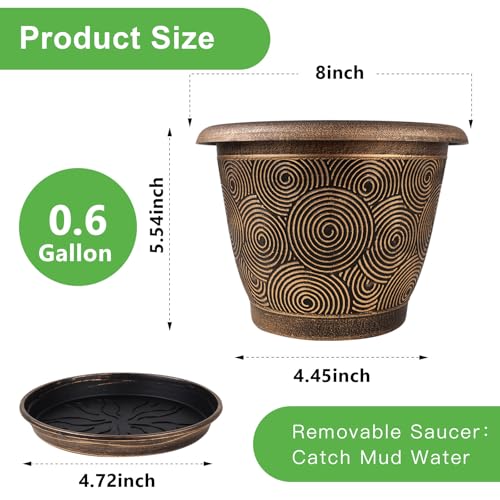 8 Inch Flower Pots Planters for Indoor Outdoor Plants (Gold / 8 inch-4 pack)