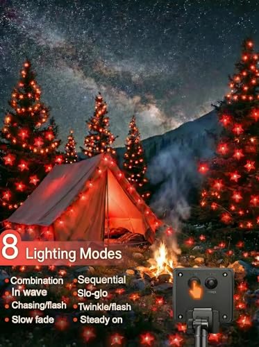 Solar Twinkle Star String Lights Outdoor Waterproof 39FT (Red)