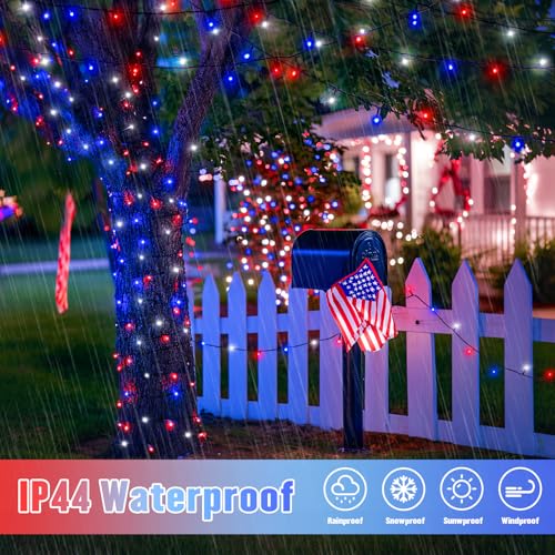 2 Pack Solar String Lights (Red White and Blue / 100LED*2)