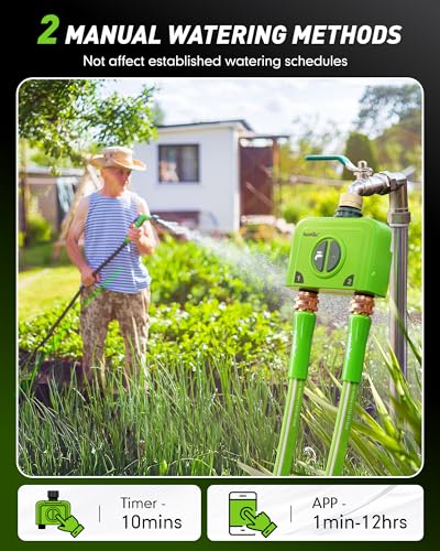 WiFi Water Timer for Garden Hose (Brass Outlet Timer with WiFi Hub / Lime Green)