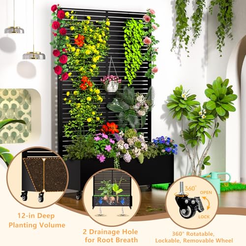Metal Planter Box with Trellis (Louvered-Black1 / With Planter Box)