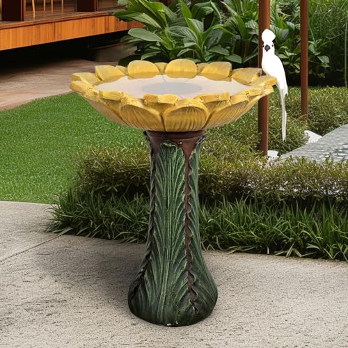24.4” Tall Outdoor Concrete Bird Bath