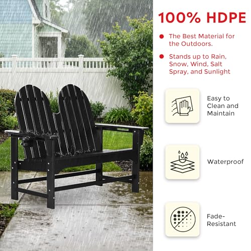 Outdoor Patio HDPE Adirondack Garden Skinny Bench (Black / 51.5IN)