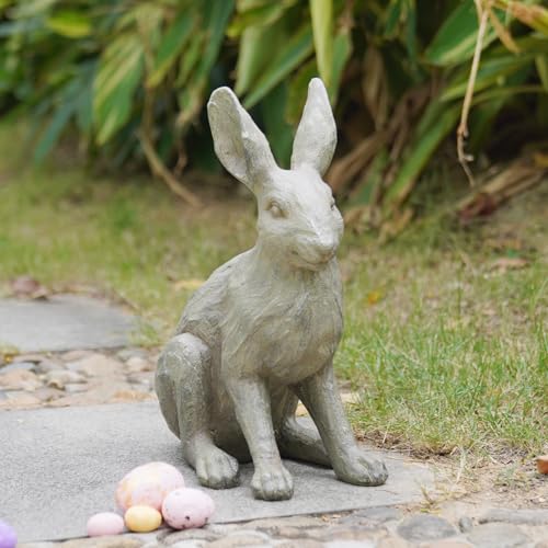 Rabbit Garden Statue 12 Inch Grey Resin Bunny Yard Decor (Gray 1)