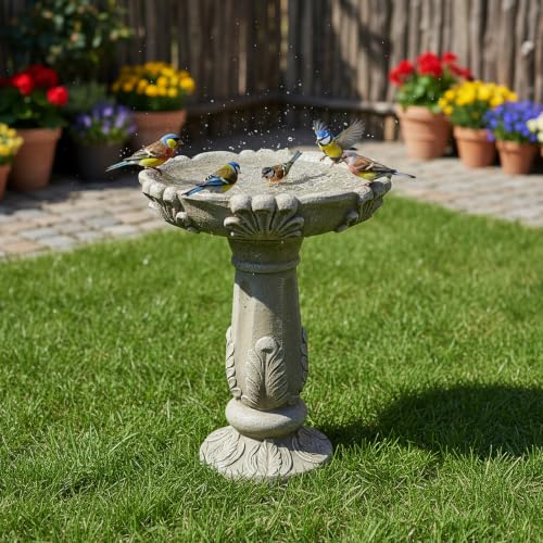 23.6" Outdoor Fibre Reinforced Concrete Birdbath (23.6inches / Stone-gray)