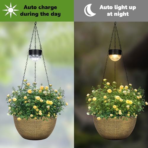 2 Packs Solar Hanging Basket Planters for Plants Outdoor (Copper)