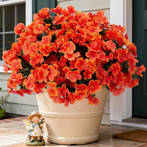 5PCS Fake Fall Artificial Orange Flowers Faux Plants for Outdoors (C-orange)