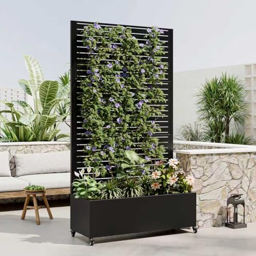 Metal Planter Box with Trellis and Wheels