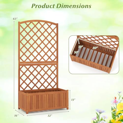Solid Acacia Wood Planter Box with Trellis (Orange / 32"Lx16"Wx63"H)