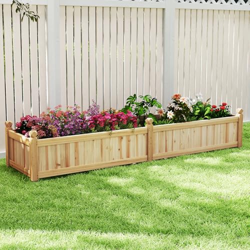 Wooden Raised Garden Bed with 8 Drain Holes & Liner