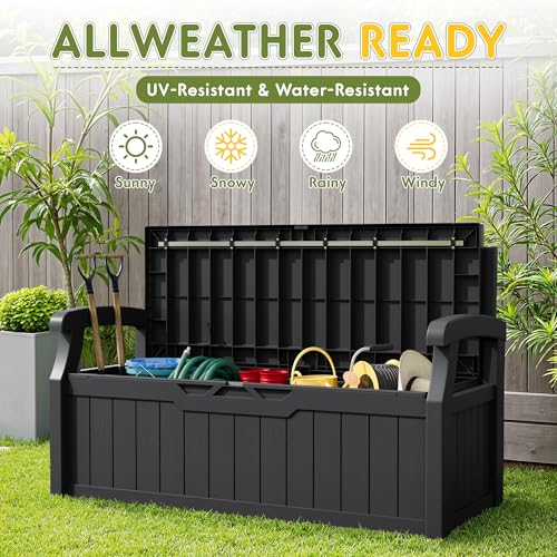 80 Gallon Outdoor Storage Bench Deck Box (80 Gallon with Cushion / Black)