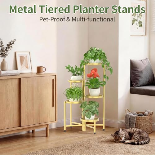 Plant Stand Indoor with 10 Inch Large Metal Tray (Standard Gold / 5 Tier)