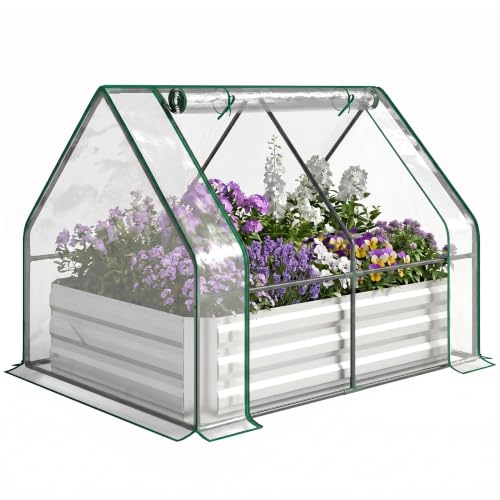 4 x 3ft Metal Planter Box with Mini Greenhouse (Clear and Gray)