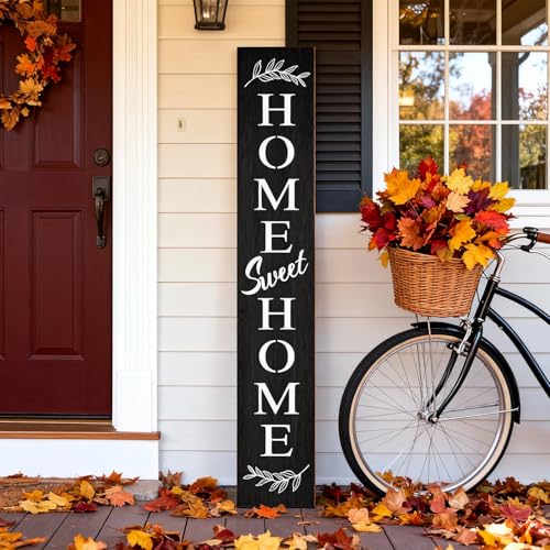 Farmhouse Wooden Welcome Sign Stand for Front Door (Black Board / 7.8" x 47.2" / Home Sweet Home)