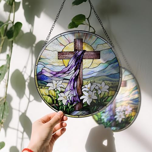 8 Inches Stained Glass Cross Suncatcher (Cross)