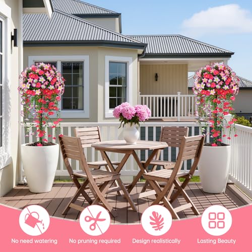 2PCS Fake Topiary Bushes with Pink Morning Glory Flowers (Pink Morning Glory)