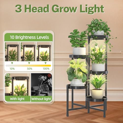 Plant Stand Indoor with Grow Lights (Black with Lights / 5 Tiers)