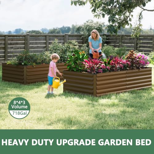 8x4x3ft Raised Garden Bed Outdoor (Brown / 8x4x3 FT-2PC)