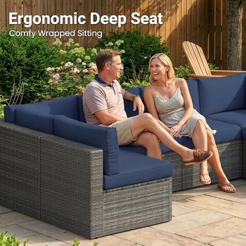 Patio Sectional Furniture Set (Navy Blue / 7-Pieces)