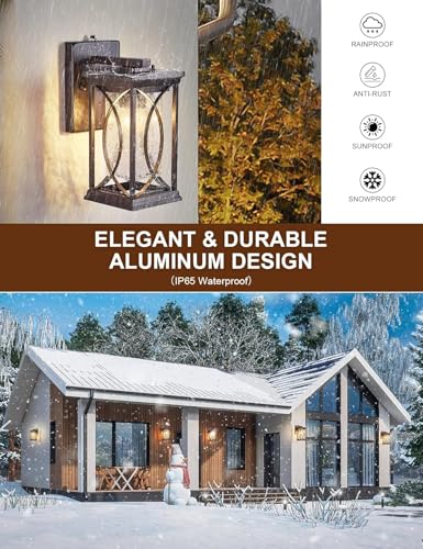 Oil Rubbed Bronze Porch Light Dusk to Dawn Outdoor Wall Lantern Small Modern Exterior Light Fixture Aluminum with Crack (Oil Rubbed Bronze-S)
